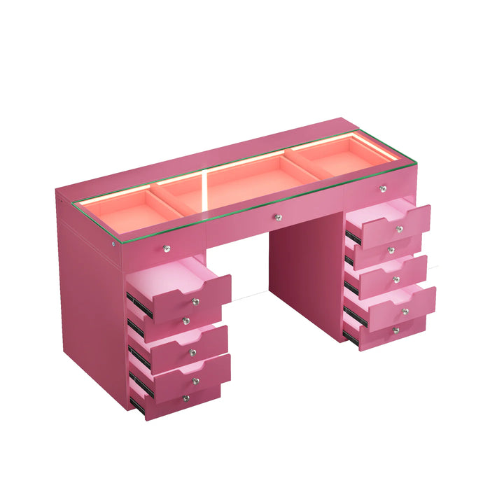 VANITII Eva Vanity Desk - 13 Storage Drawers with Full Light and Mirror