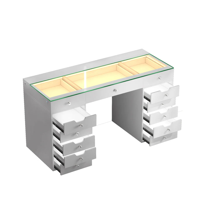 VANITII Eva Vanity Desk - 13 Storage Drawers with Full Light and Mirror