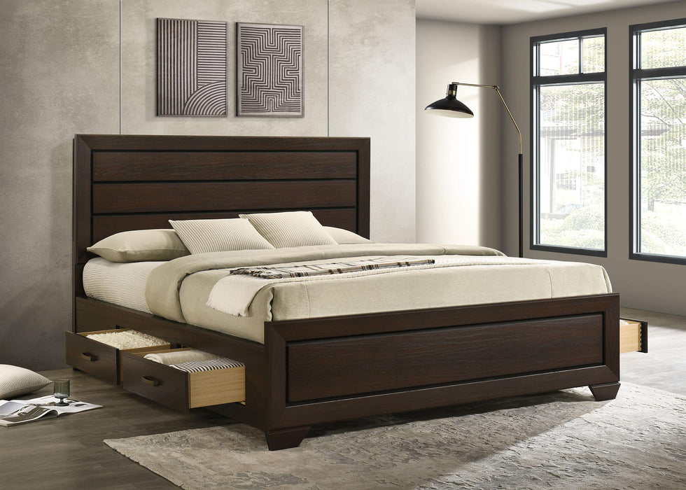 Kauffman California King, Eastren king, & Queen Storage Bed Dark Cocoa