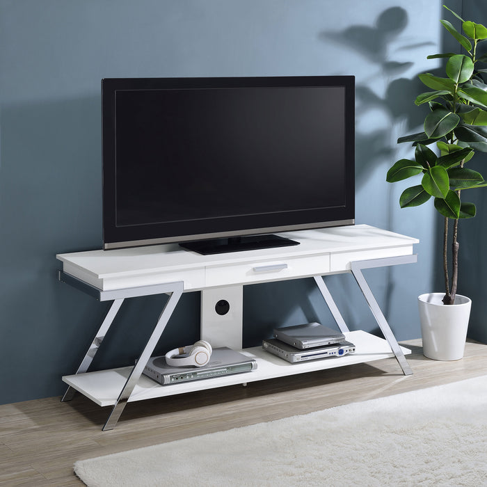 Marcia 1-drawer Wood 60" TV Stand White High Gloss and Chrome image