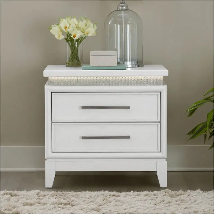 Reflections 2-Drawer Nightstand with 3-Way Touch LED Lights and Charging Station