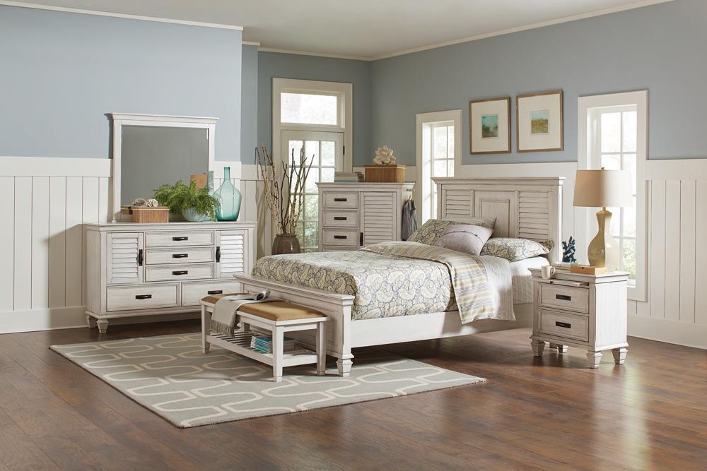 Franco Eastern King & Queen Panel Bed Antique White & Oak