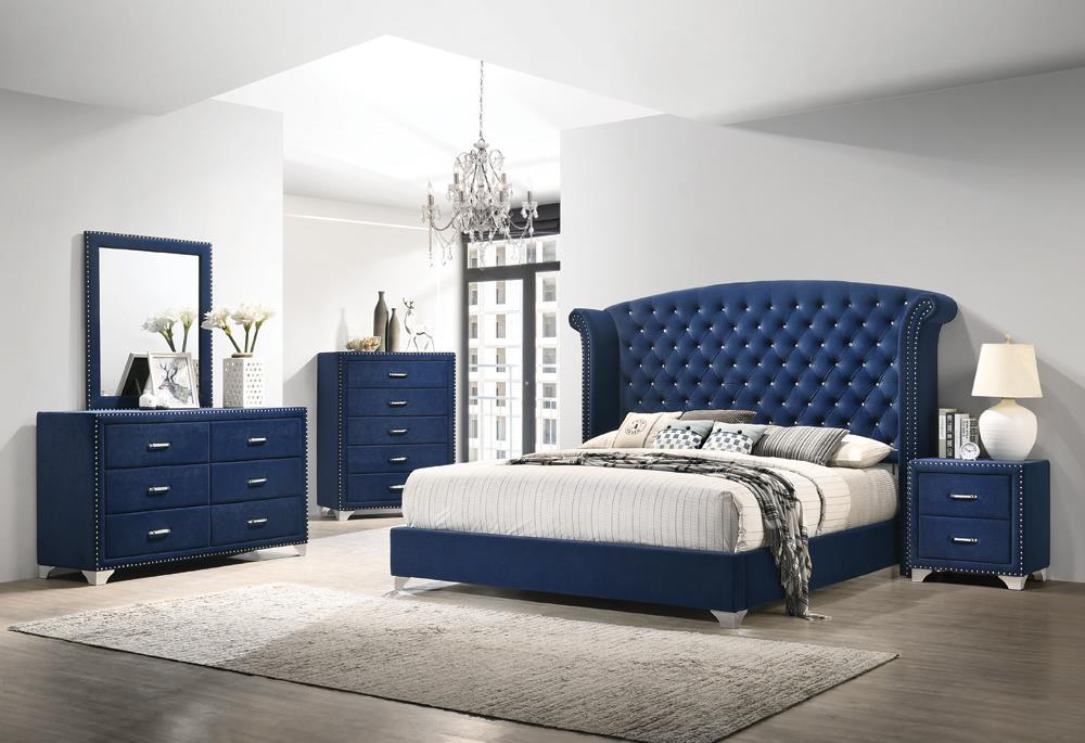 Melody California King, Eastren King, Queen Wingback Upholstered Bed Pacific Blue & Grey
