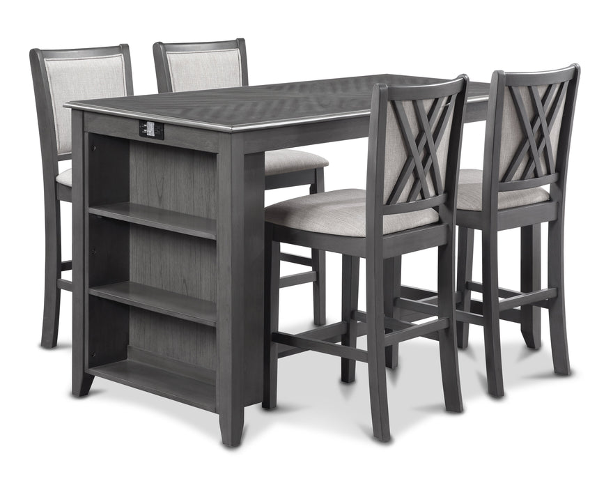 Amy 5 Pc 60" Counter Storage Table+Chairs-Gray