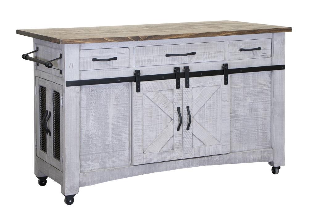 Pueblo Gray Kitchen Island, 3 Drawers 6 Doors