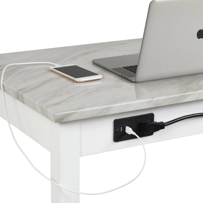 CELESTE DESK W/WHITE/GRAY FAUX MARBLE TOP-WHITE  BASE