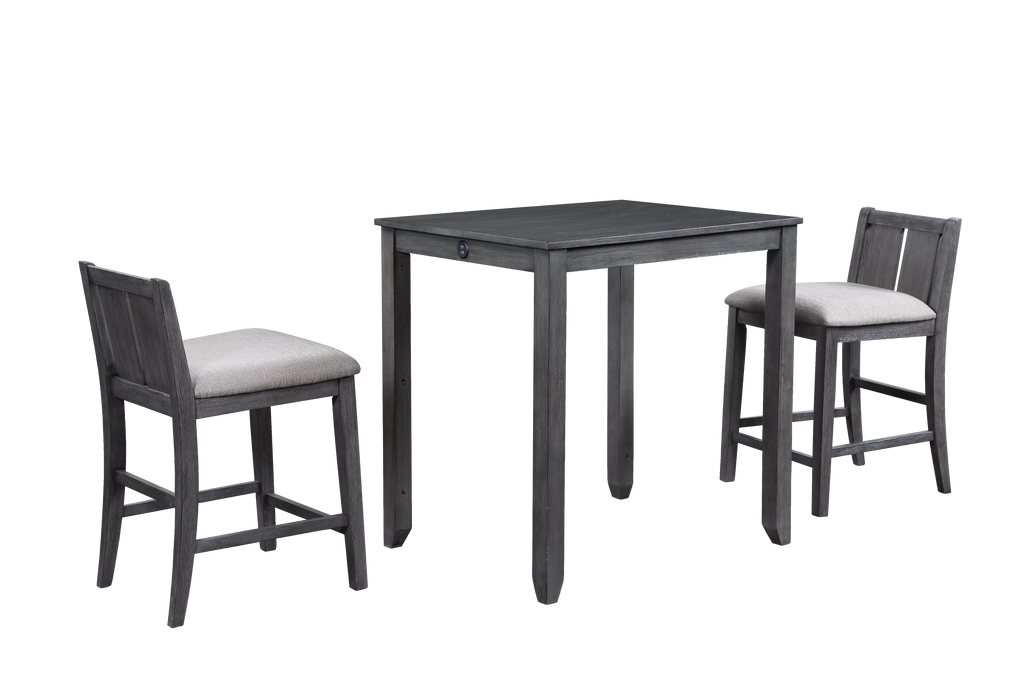 HESTON 36" STORAGE COUNTER TABLE SET W/2 CHAIRS-GRAY