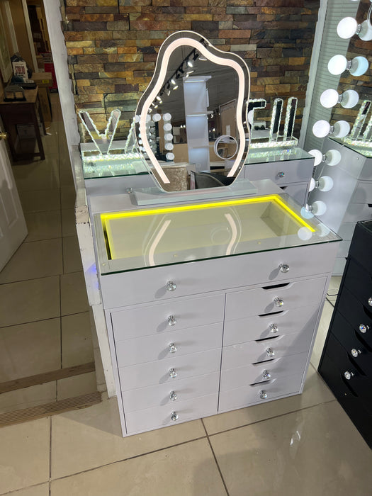 Twelve Drawer Vanity With Mirror And LED Lights (Floor Model)