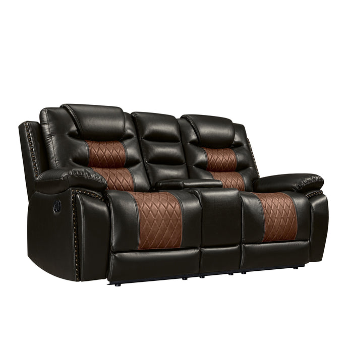 Nikko Console Loveseat W/ Dual Recliners-Brown