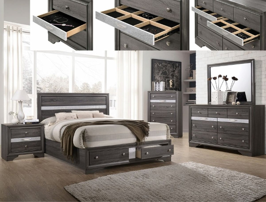 Crown Mark Regata Queen Storage Bed in Grey